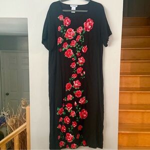 PARAGON Black Maxi Dress with Red Floral Design Plus Size